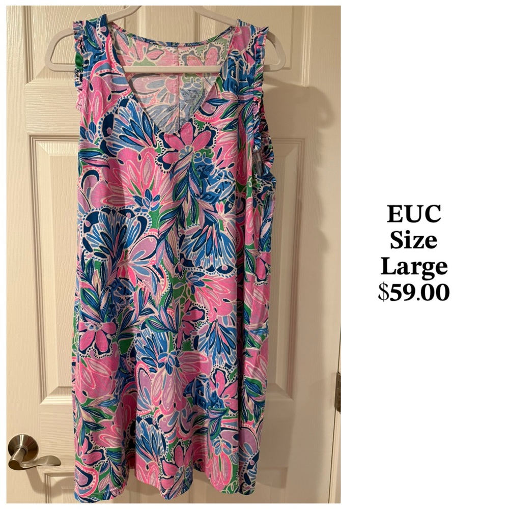 Lilly Pulitzer Pink and Blue Floral Midi Dress